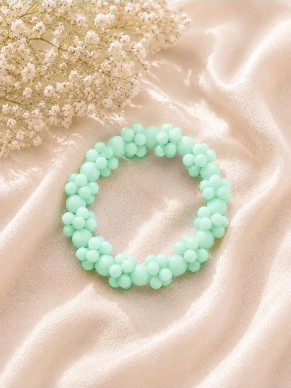 Mint Floral Beaded Stretch Bracelet - Women Accessories